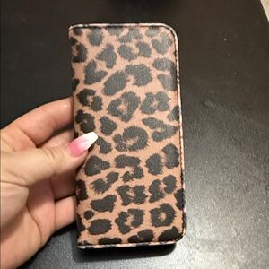 Leopard Print Flip Wallet  - Black